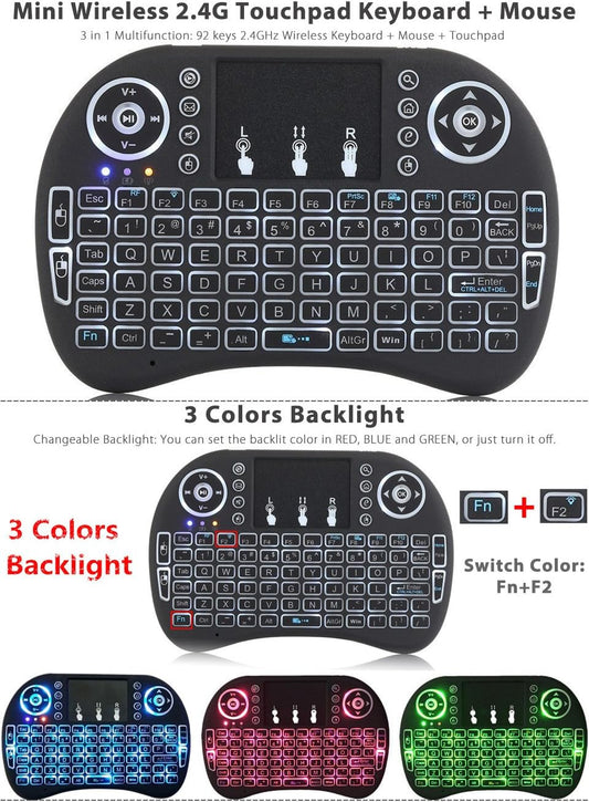 Mini teclado inalámbrico con ratón Touchpad retroiluminación LED